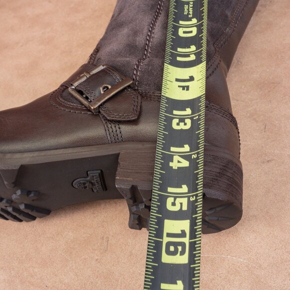 Timberland Women Earthkeepers Bethel Brown leather Buckle Moto  Knee Boots sz 7 - Picture 8 of 10